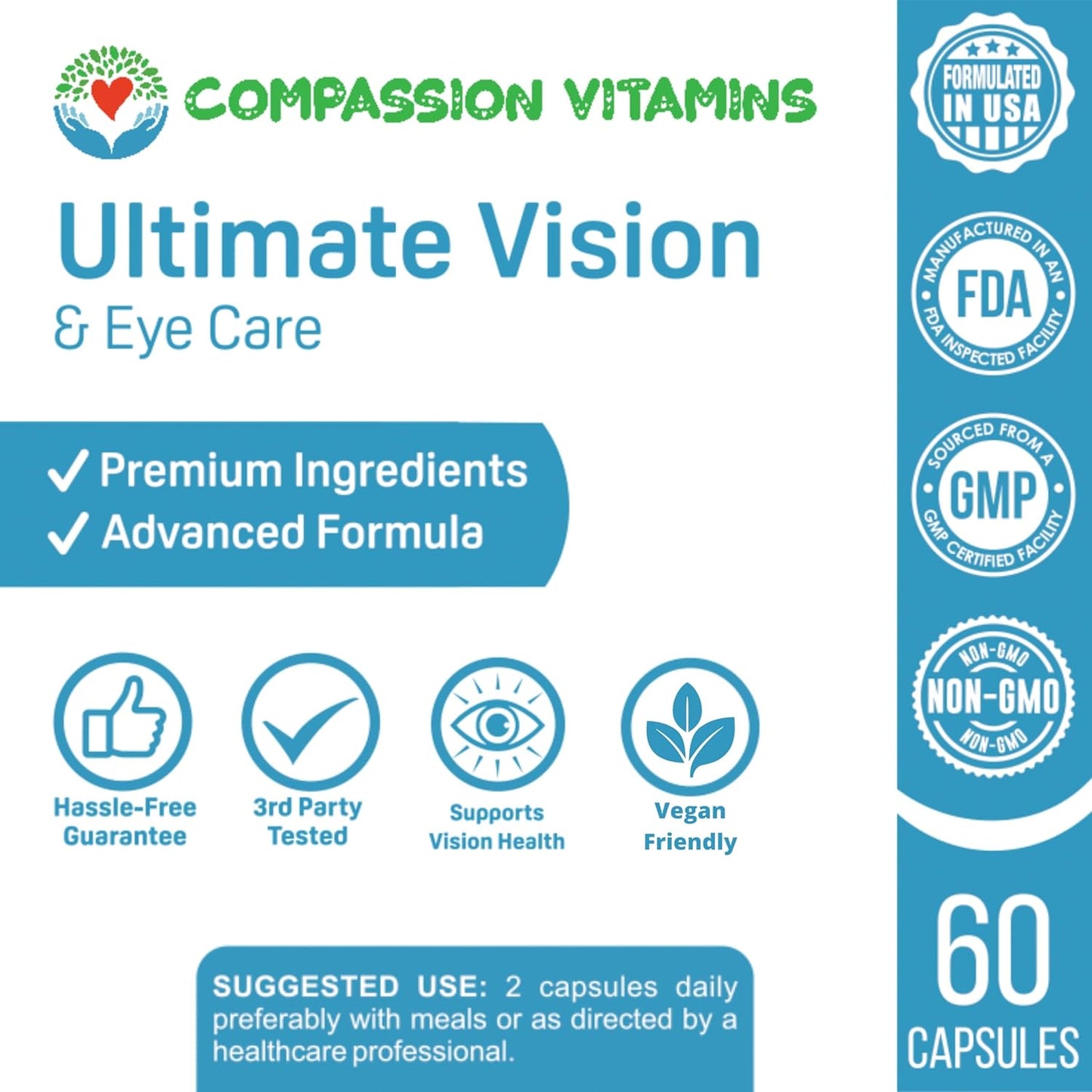 Ultimate Vision Care Supplement with Areds 2 Formula - 60ct - Lutein, Zinc, Vitamin A, Bilberry, Turmeric