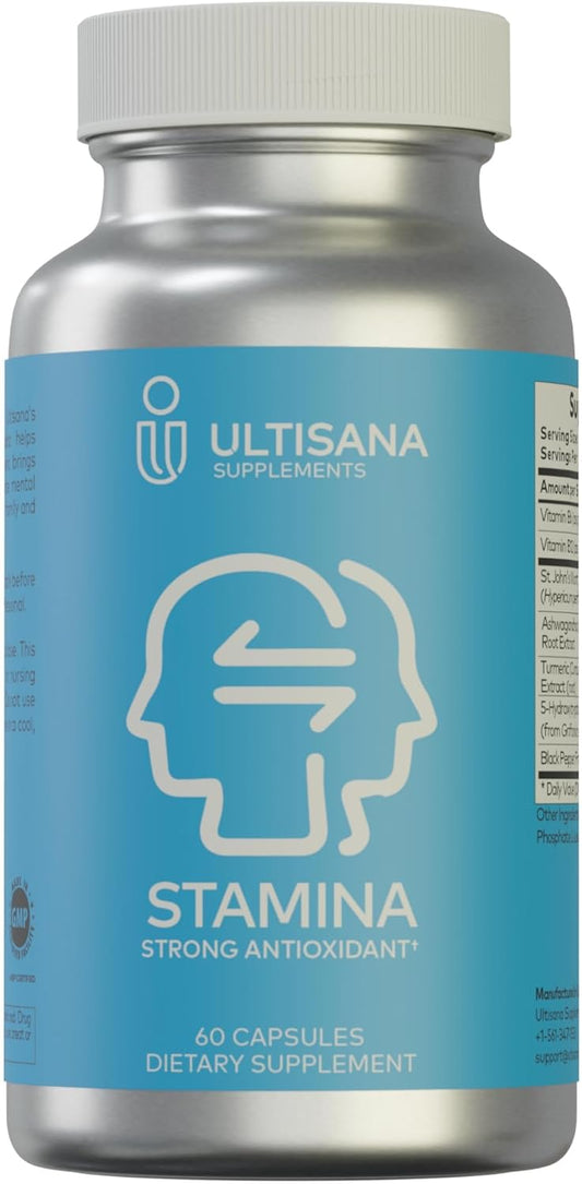 Ultisana Stamina Strong Antioxidant Supplement with Ashwagandha, Turmeric, 5-HTP, B6 & B12 | 60 Capsules