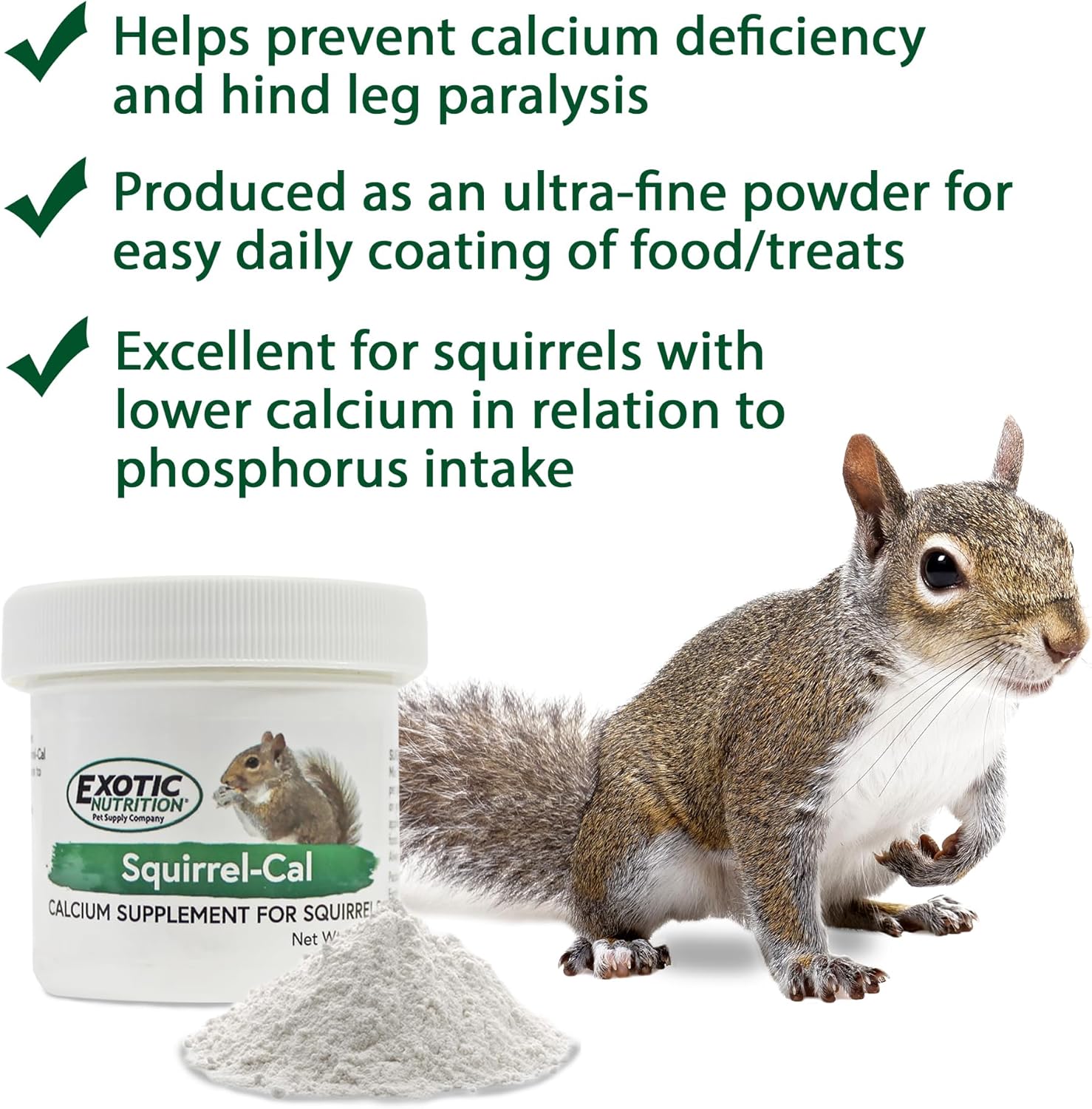 Ultra-fine Powdered Calcium Supplement for Pet Squirrels - 3.5 oz.