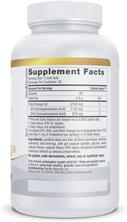 Ultra High-Potency Fish Oil Soft Gels - Nordic Naturals ProOmega 2000, Lemon Flavor - 2150 mg Omega-3, EPA & DHA - Promotes Brain, Eye, Heart, & Immune Health - Non-GMO - 90 Count
