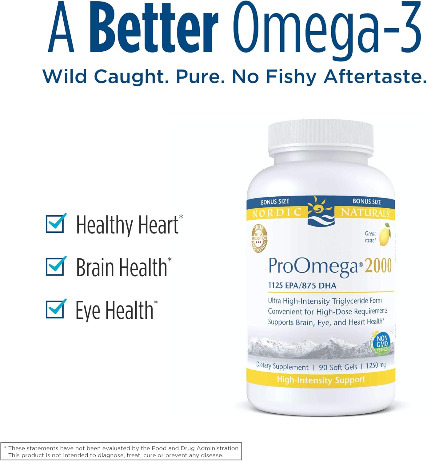 Ultra High-Potency Fish Oil Soft Gels - Nordic Naturals ProOmega 2000, Lemon Flavor - 2150 mg Omega-3, EPA & DHA - Promotes Brain, Eye, Heart, & Immune Health - Non-GMO - 90 Count