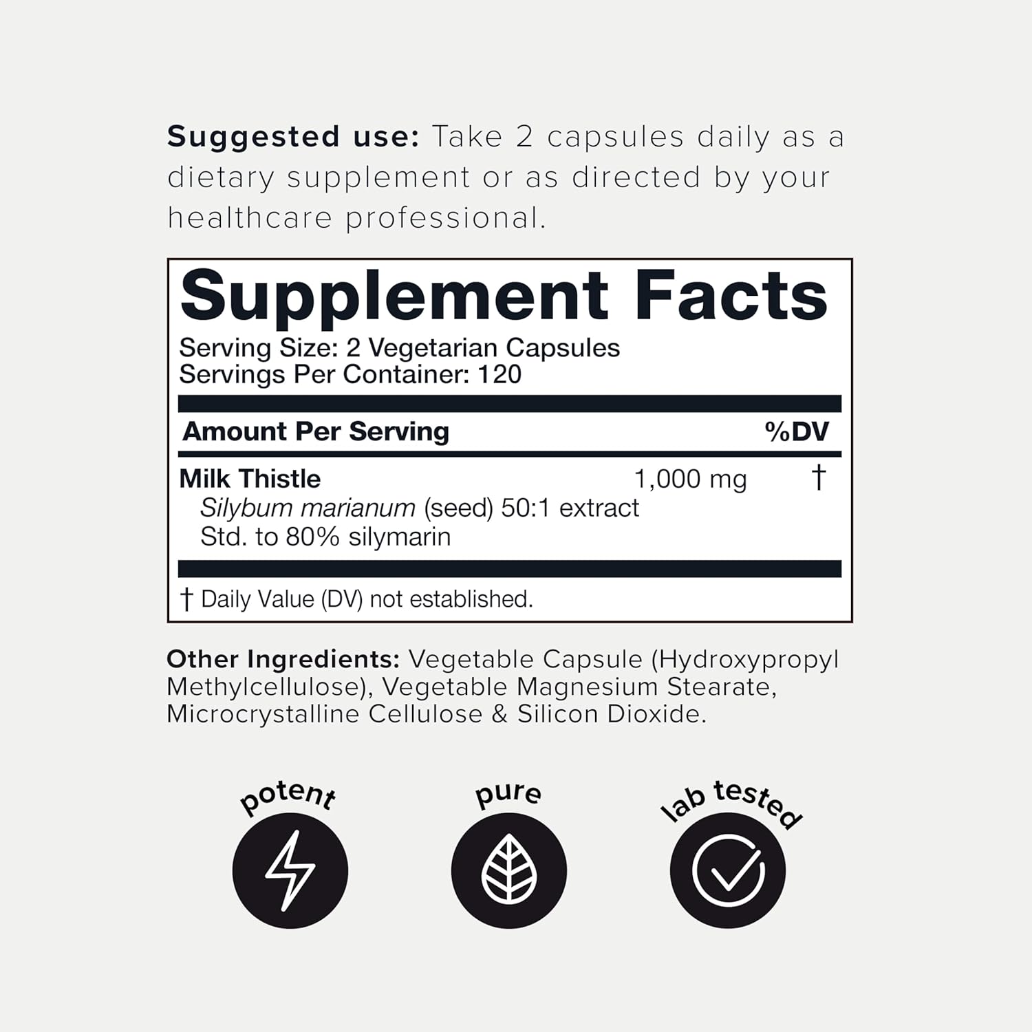 Ultra High Potency Milk Thistle Extract - 50:1 Concentration with 80% Silymarin - Third-Party Tested - 240 Capsules