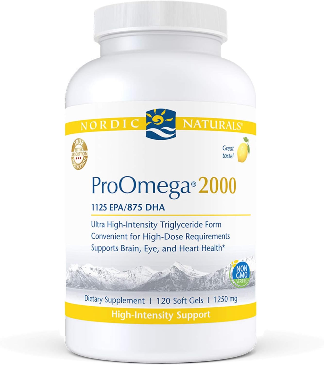 Ultra High-Potency Nordic Naturals ProOmega 2000 Lemon Flavor Soft Gels - 2150mg Omega-3 EPA & DHA for Brain, Eye, Heart, & Immune Health - Non-GMO - 60 Servings