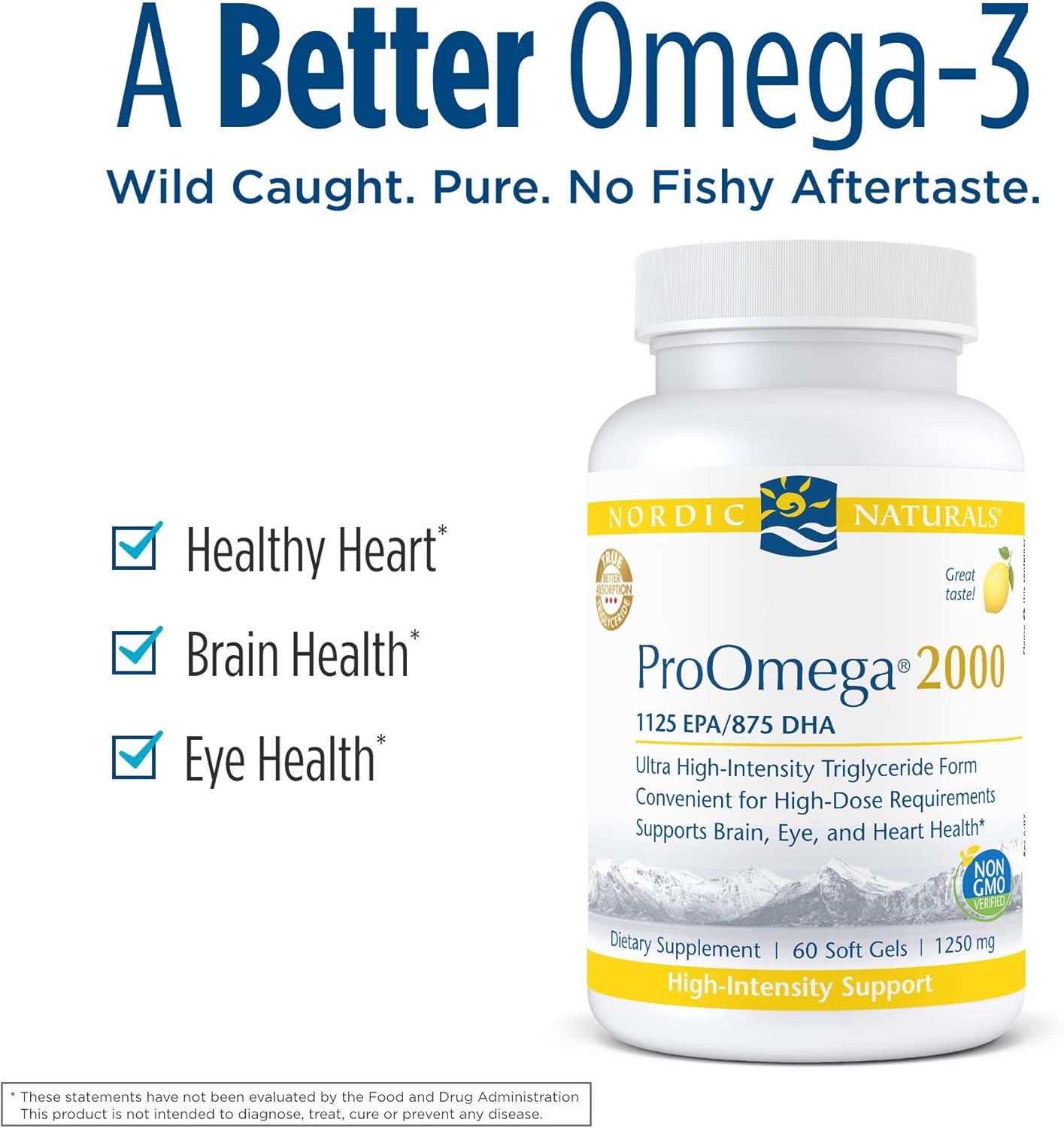 Ultra High-Potency Nordic Naturals ProOmega 2000 Lemon Fish Oil Soft Gels - 2150mg Omega-3 EPA & DHA - Brain, Eye, Heart, & Immune Health Support - Non-GMO - 60ct