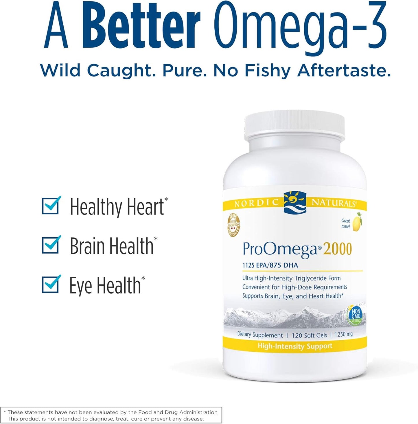 Ultra High-Potency Nordic Naturals ProOmega 2000 Lemon Flavor Soft Gels - 2150mg Omega-3 EPA & DHA for Brain, Eye, Heart, & Immune Health - Non-GMO - 60 Servings