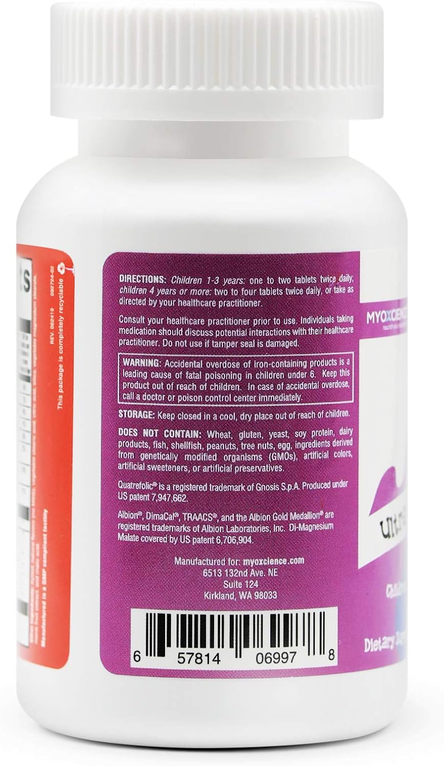 Ultra Kiddo Complete Chewable Vitamins: 5-MTHF, Iron, Vitamin B12, Zinc for Kids by MYOXCIENCE
