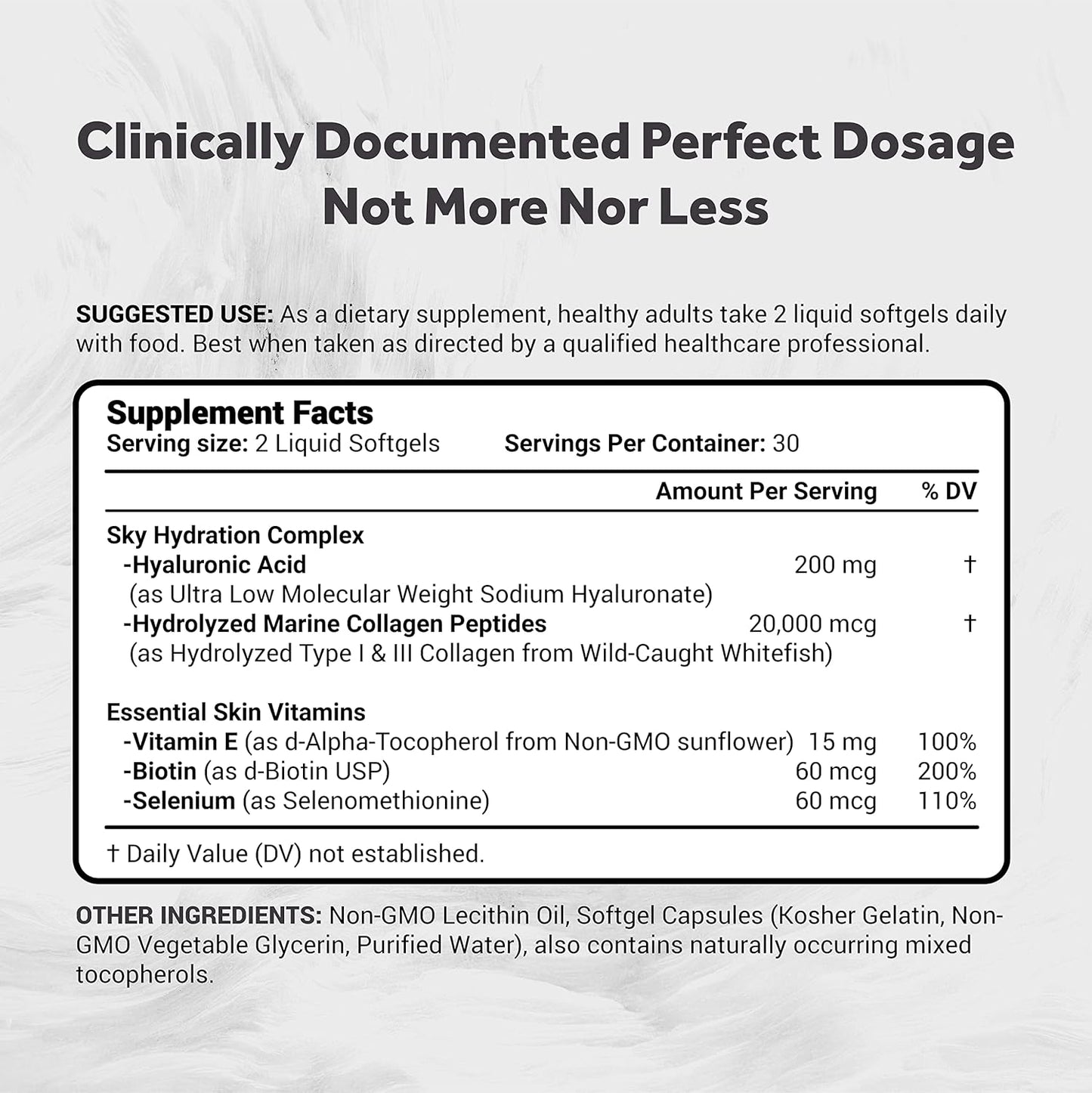 Ultra Low Molecular Weight Hyaluronic Acid 200mg with Collagen, Biotin, Selenium, and Vitamin E for Hair, Skin, Nails, and Joints - 60 Softgels