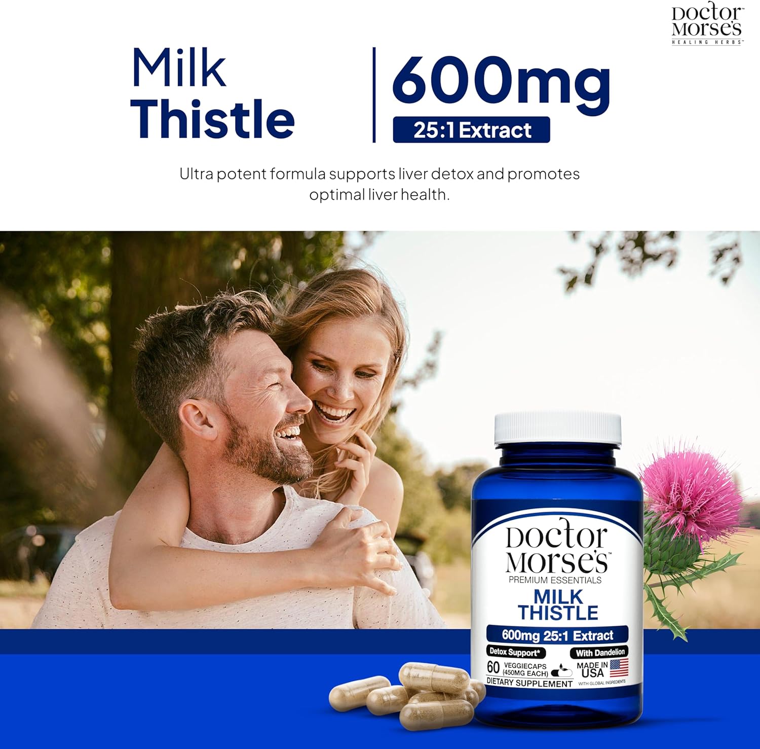 Ultra Potent Milk Thistle Supplement for Liver Detox Support - 15000mg with Dandelion Root - 60 Capsules - FDA-Registered Facility