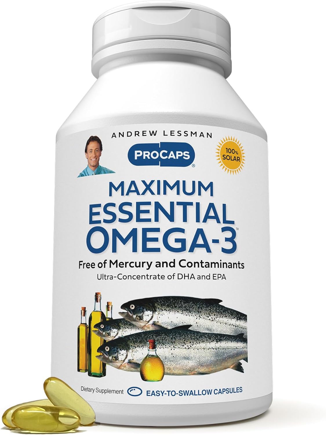 Ultra-Pure Maximum Essential Omega-3 Fish Oil Softgels - High DHA, No Mercury Supplement - Easy to Swallow Capsules