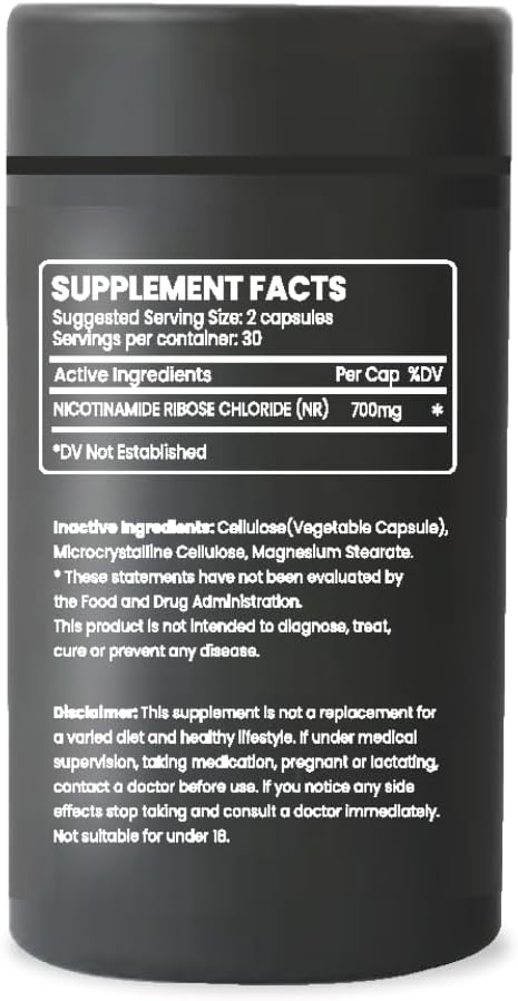 Ultra Pure NR (Nicotinamide Riboside) Capsules - 350mg | Anti-Aging NAD Booster | Boosts Cellular Energy, Repair, and Protection | Vegan, Gluten-Free, Non-GMO - 60 Capsules