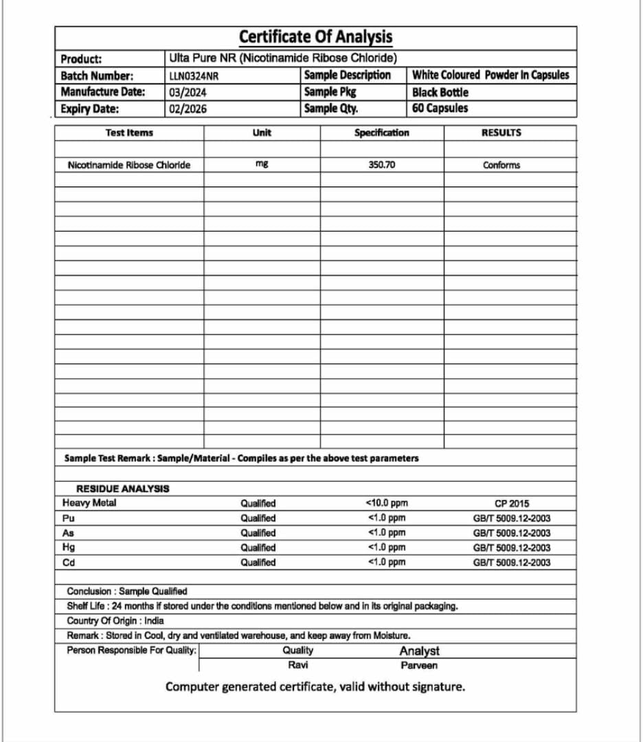 Ultra Pure NR (Nicotinamide Riboside) Capsules - 350mg | Anti-Aging NAD Booster | Boosts Cellular Energy, Repair, and Protection | Vegan, Gluten-Free, Non-GMO - 60 Capsules