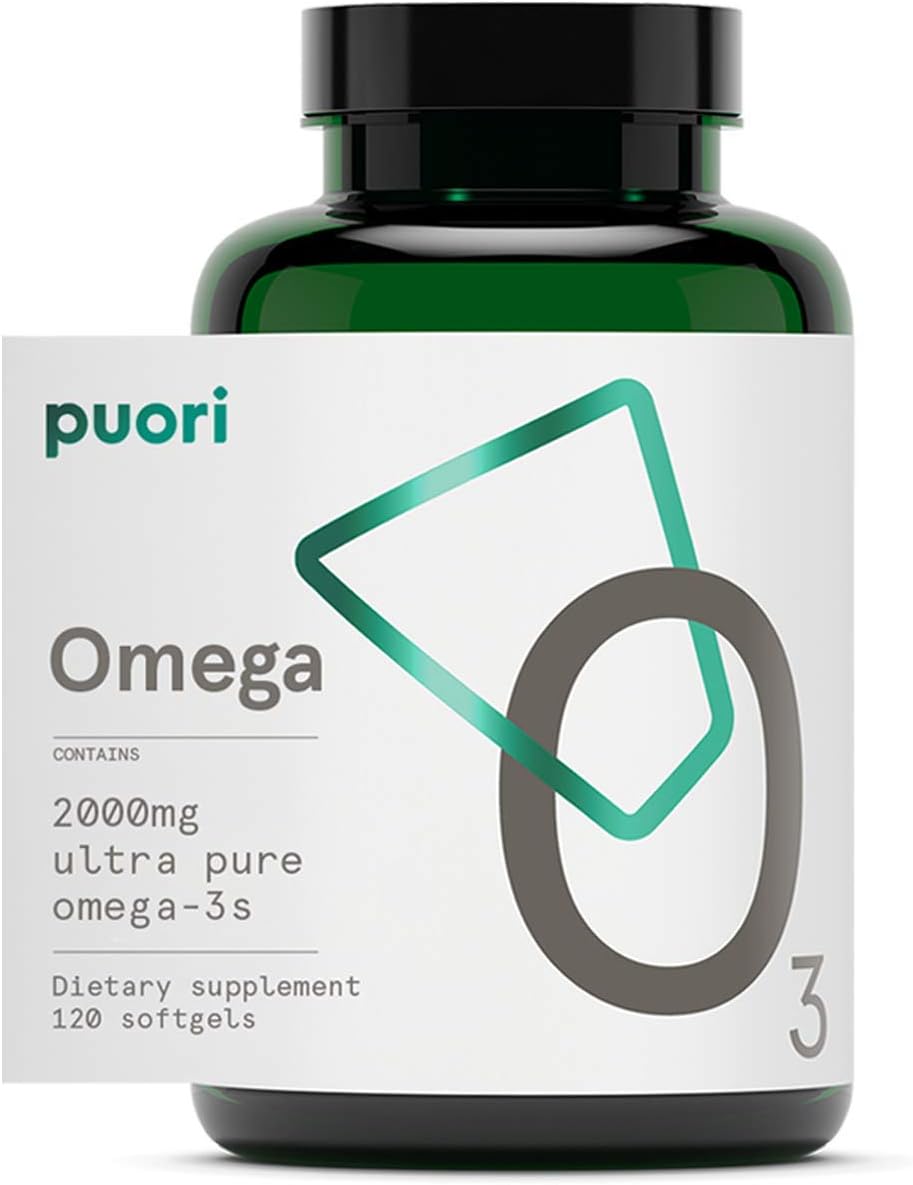 Ultra Pure Puori Omega-3 Fish Oil Softgels - 2000mg EPA & DHA - Heart, Brain, Eye Health - Burpless, IFOS Certified, Non-GMO - 120 Capsules