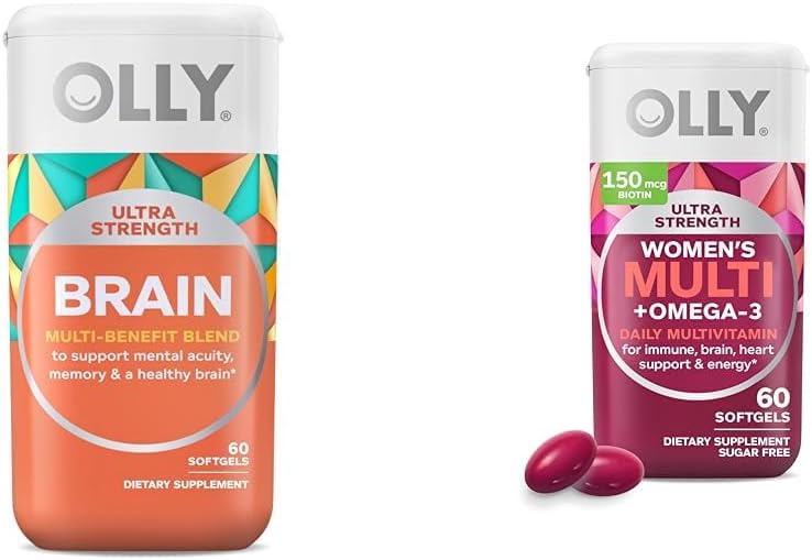 Ultra Strength Brain and Women's Multi Softgels, Nootropic for Brain Function, Memory, Focus, Overall Health, Immune Support, Omega-3s, Iron, Vitamins A, D