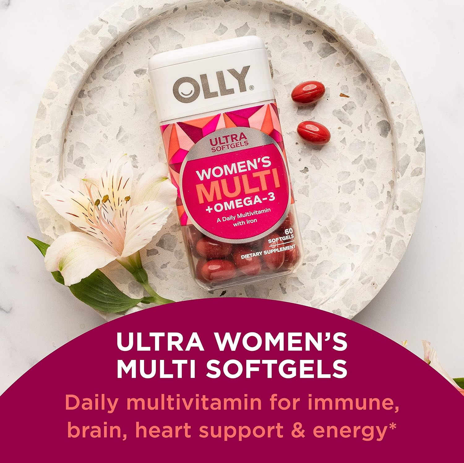 Ultra Strength Brain and Women's Multi Softgels, Nootropic for Brain Function, Memory, Focus, Overall Health, Immune Support, Omega-3s, Iron, Vitamins A, D