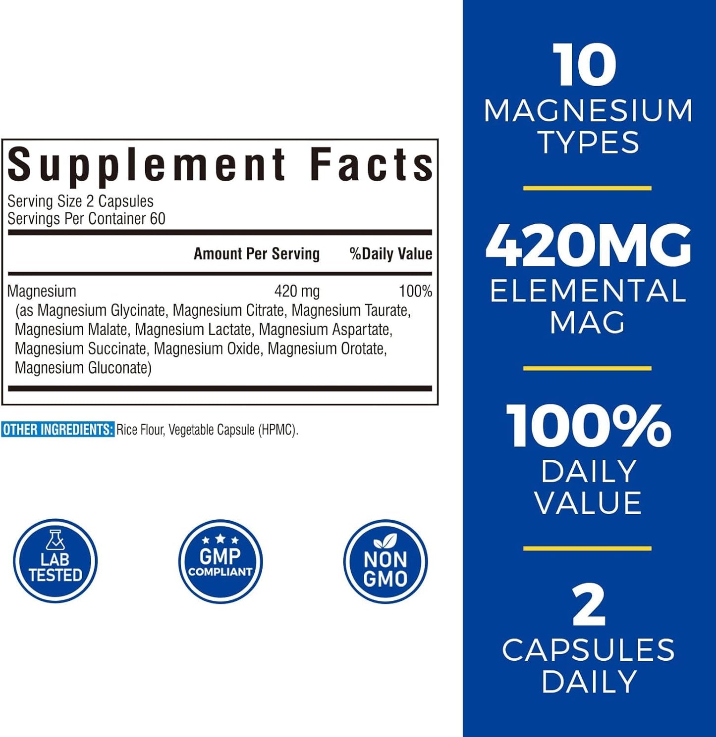 Ultra Strength Chelated Magnesium Complex Supplement - 420mg Elemental Magnesium - 10-in-1 Formula for Sleep, Muscles, Nerves & Heart Health - Non-GMO, 120 Vegan Capsules