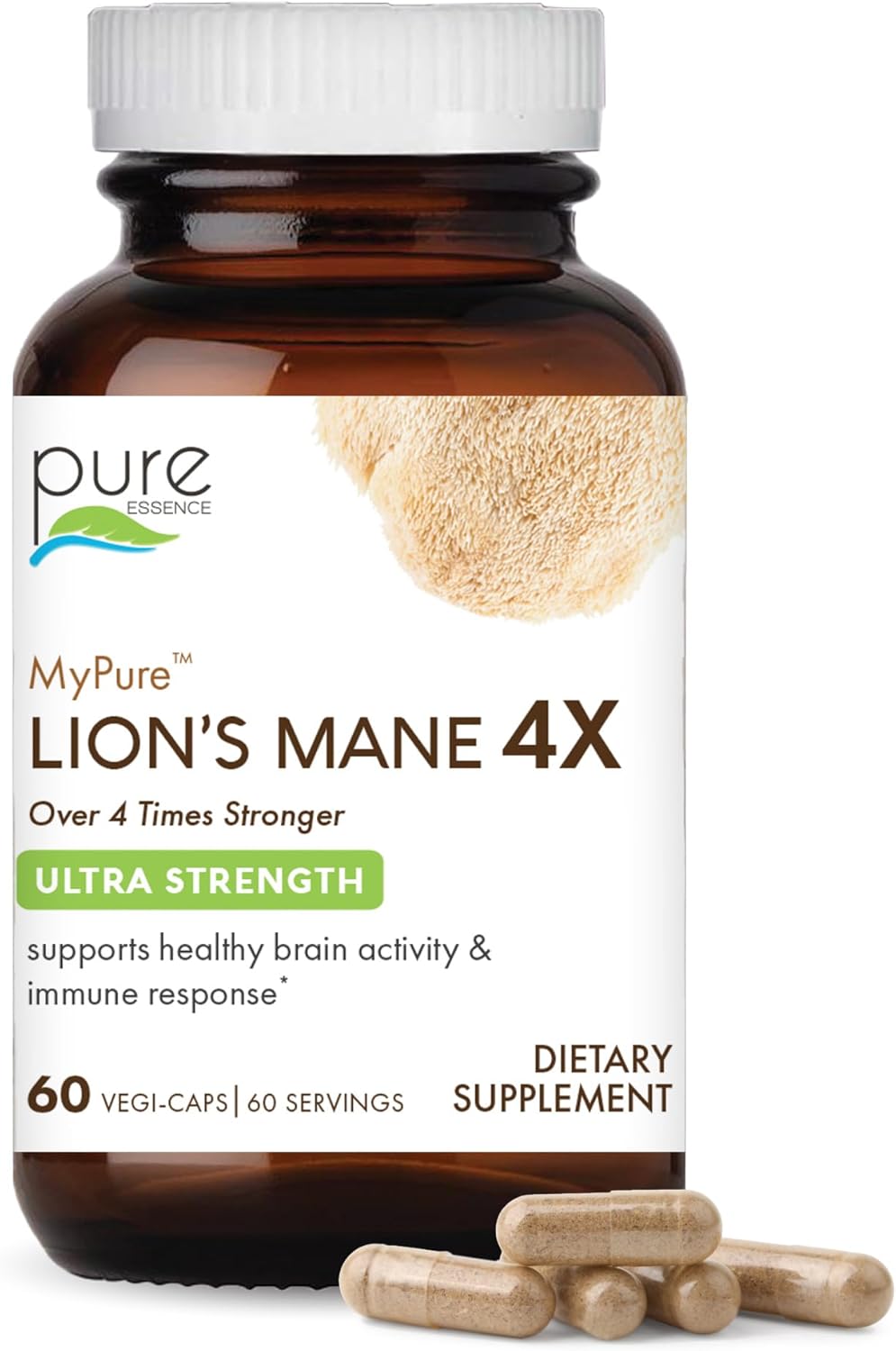 Ultra Strength Lion's Mane Brain Support Supplement - 60 Capsules for Cognitive Health, Memory, and Mental Clarity
