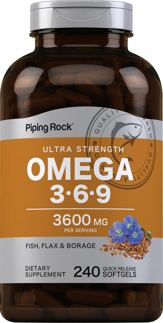 Ultra Strength Omega 3 6 9 Supplements for Women and Men | 3600mg | 240 Softgel Capsules | Fish Flax Borage | Non-GMO, Gluten Free