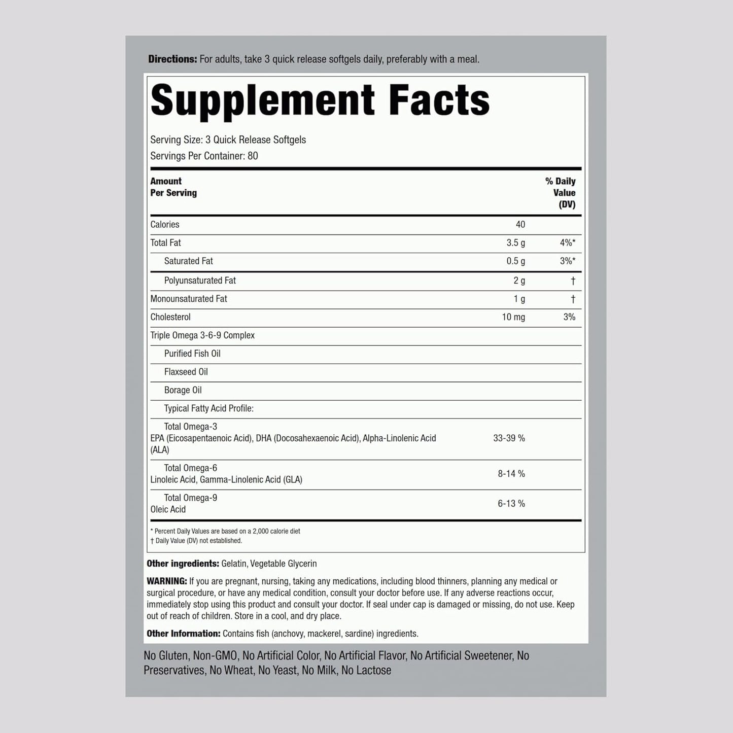 Ultra Strength Omega 3 6 9 Supplements for Women and Men | 3600mg | 240 Softgel Capsules | Fish Flax Borage | Non-GMO, Gluten Free