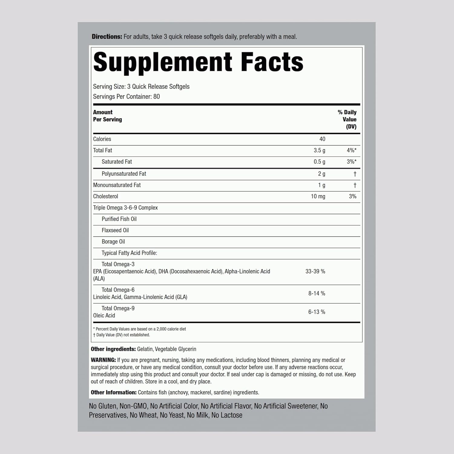 Ultra Strength Omega 3 6 9 Supplements for Women and Men | 3600mg | 240 Softgel Capsules | Fish Flax Borage | Non-GMO, Gluten Free