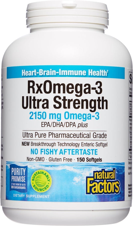 Ultra Strength RxOmega-3 Fish Oil - High Potency Formula, 2,150mg Omega-3 Per Serving, 150 Softgels, No Fishy Aftertaste