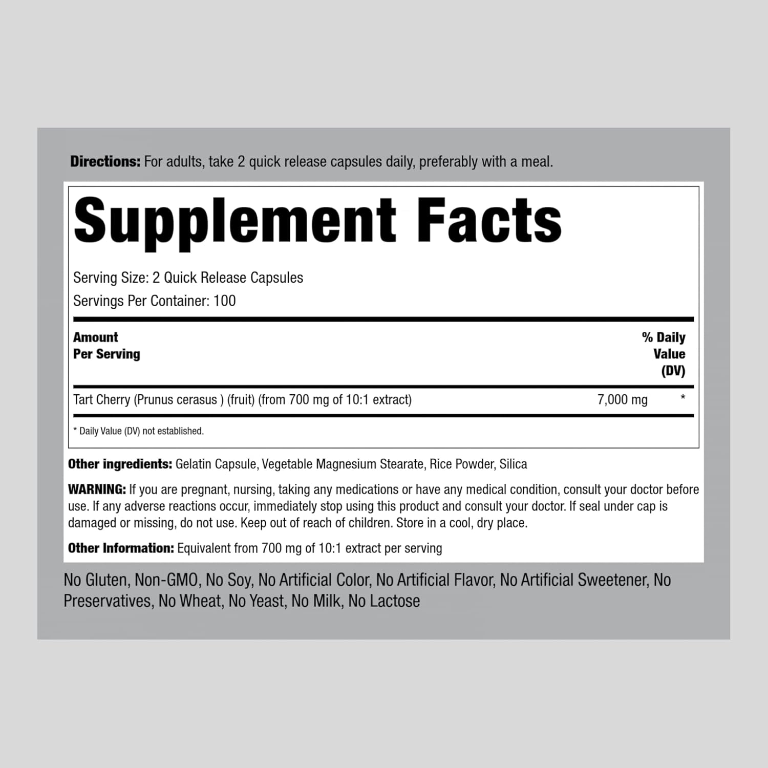Ultra Strength Tart Cherry Extract Capsules - 7000 mg - 200 Pills - Non-GMO, Gluten Free Supplement by Piping Rock