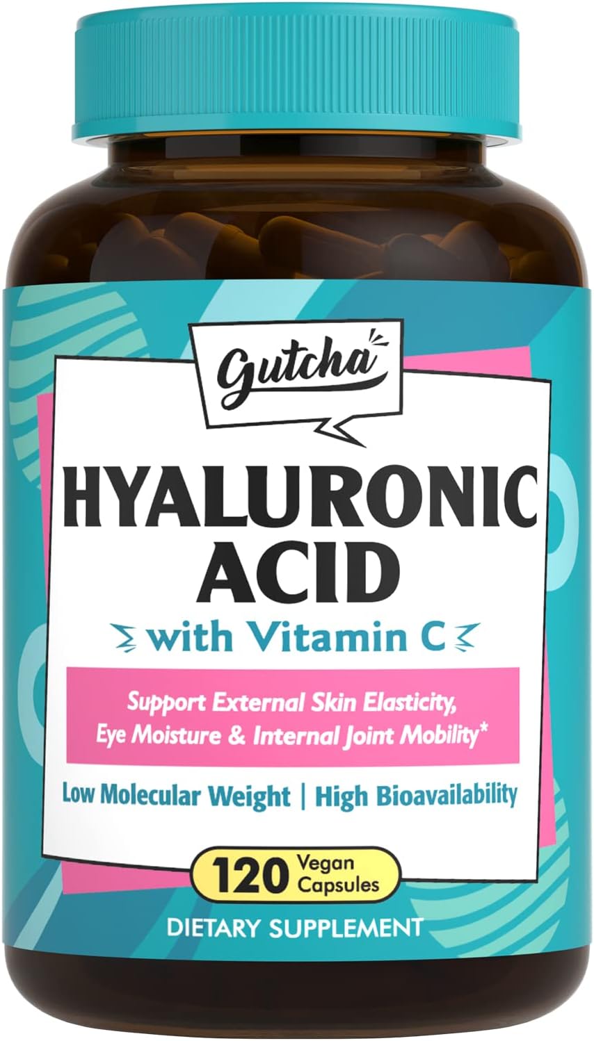Ultra Strength Vegan Hyaluronic Acid with Vitamin C for Joints, Skin & Eyes - Anti-Aging Formula, Non-GMO - 120 Capsules