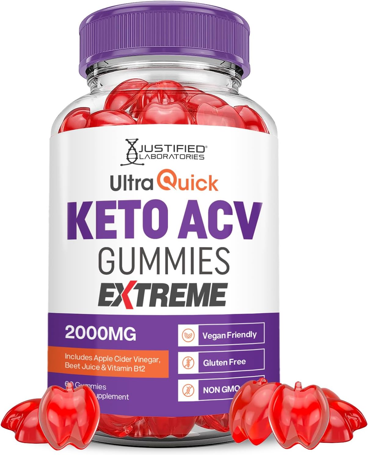 Ultraquick Keto ACV Gummies Extreme 2000MG with Pomegranate Beet Juice B12 - 60 Vegan Gummies
