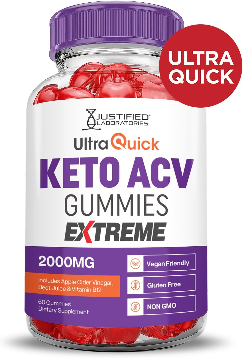 Ultraquick Keto ACV Gummies Extreme 2000MG with Pomegranate Beet Juice B12 - 60 Vegan Gummies