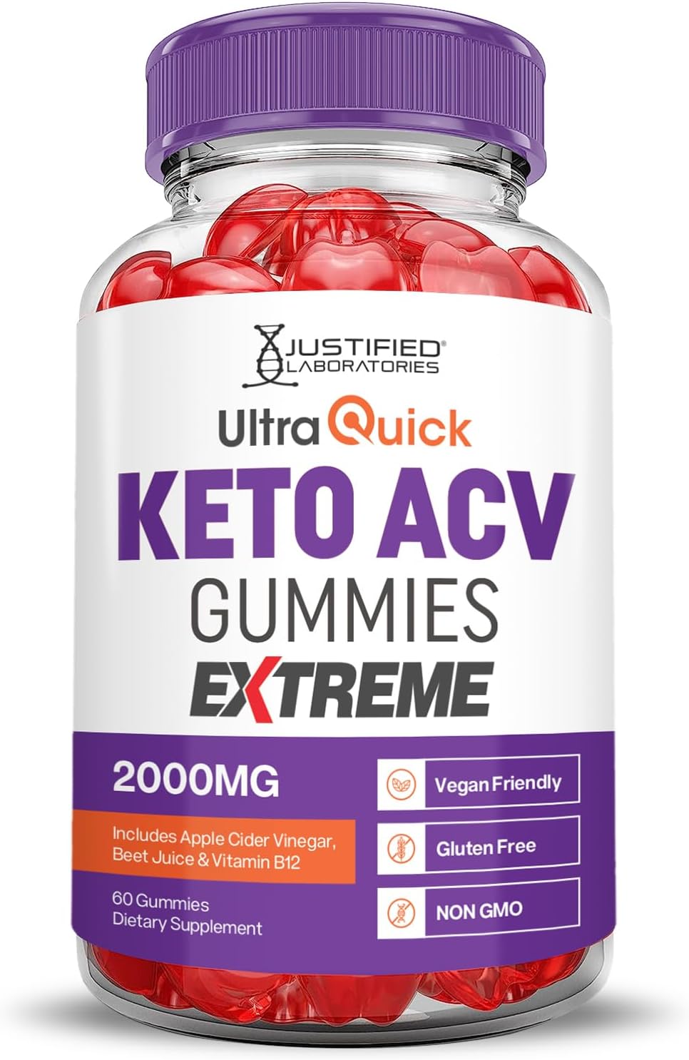 Ultraquick Keto ACV Gummies Extreme 2000MG with Pomegranate Beet Juice B12 - 60 Vegan Gummies