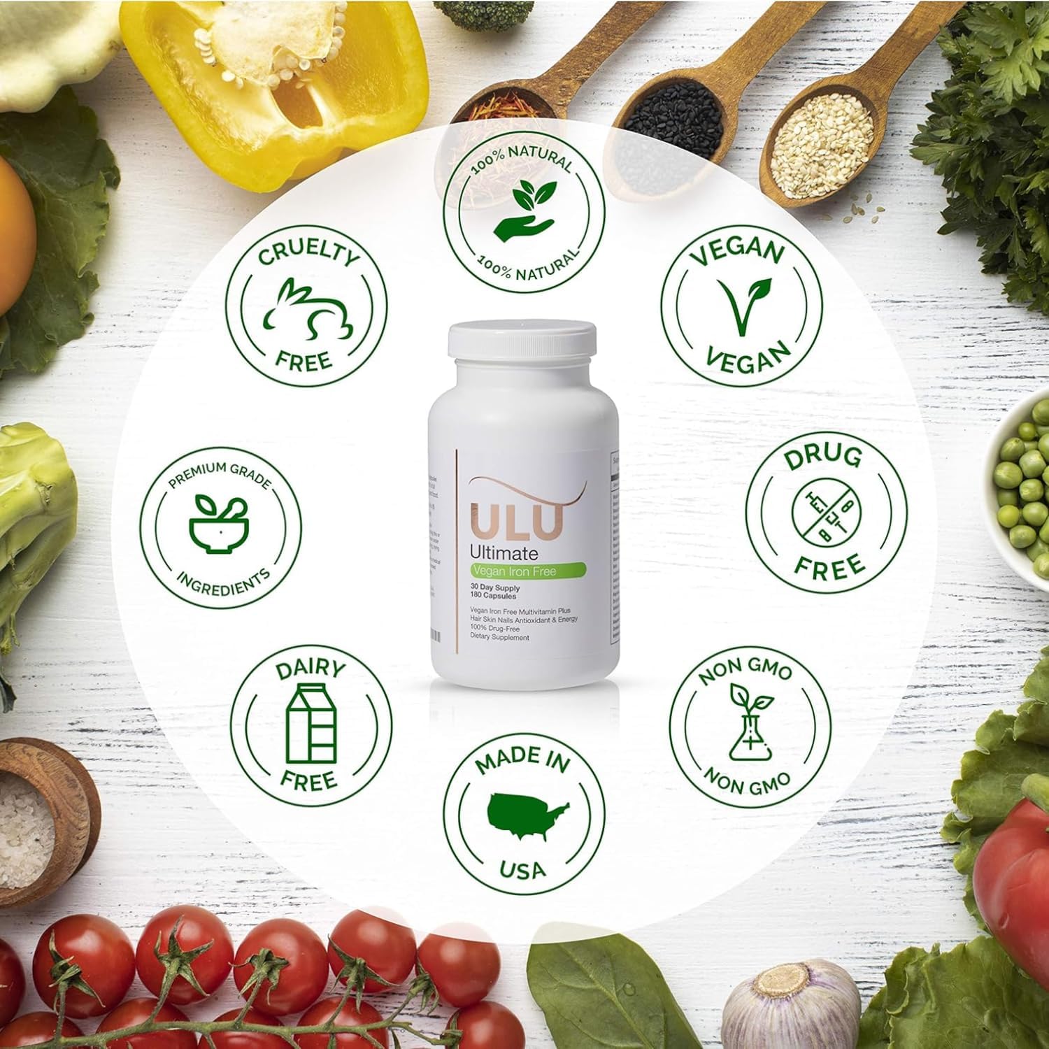 ULULIFE Ultimate Multivitamin Bundle: Vegan, Iron-Free Capsules for Stronger Hair, Skin, & Nails, Improved Antioxidant & Energy Levels, Better Sleep, Less Stress - 360 Capsules Total