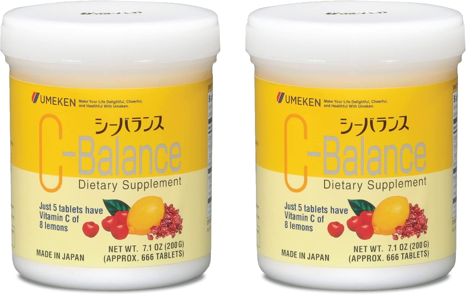 Umeken C-Balance Chewable Vitamin C Supplements, High Potency for Adults & Kids, Citric Acid & Gamma-linolenic Acid, 7.1oz, 200g, 4.5 Months Supply - Pack of 2