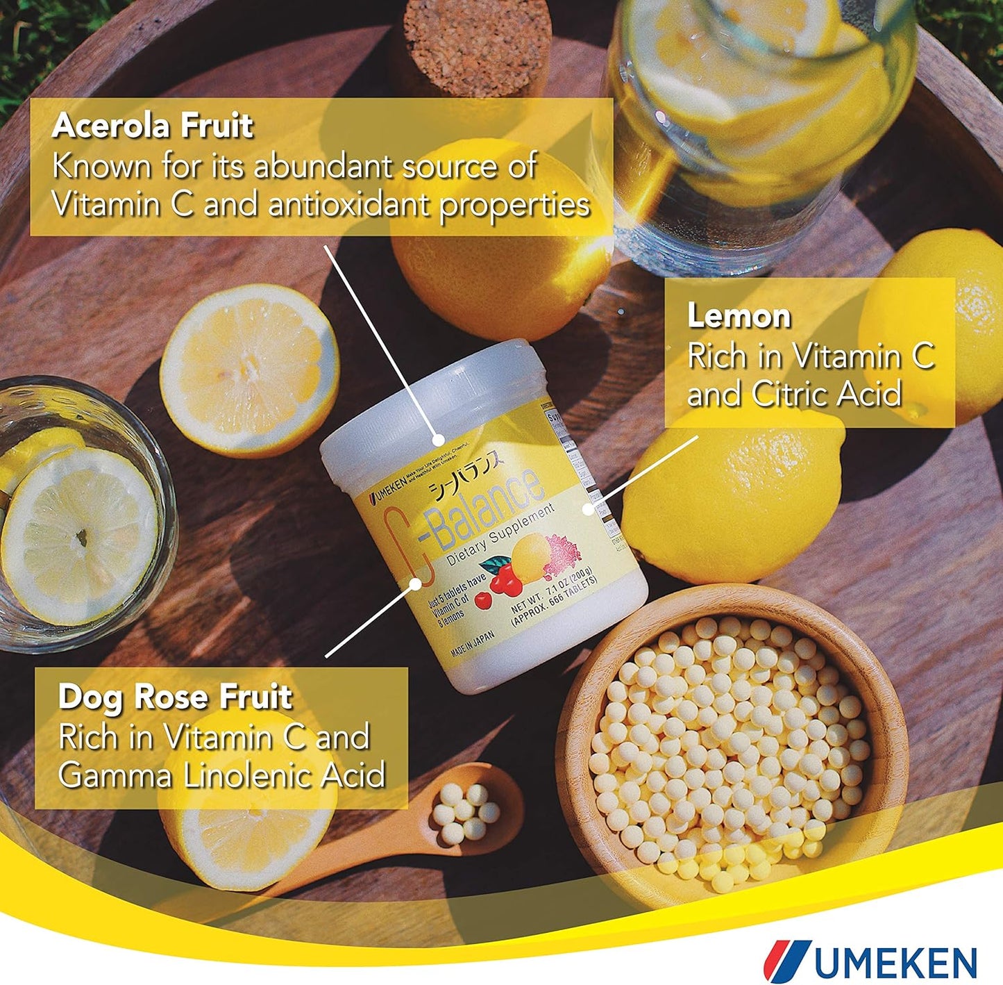 Umeken C-Balance Chewable Vitamin C Supplements, High Potency for Adults & Kids, Citric Acid & Gamma-linolenic Acid, 7.1oz, 200g, 4.5 Months Supply - Pack of 2