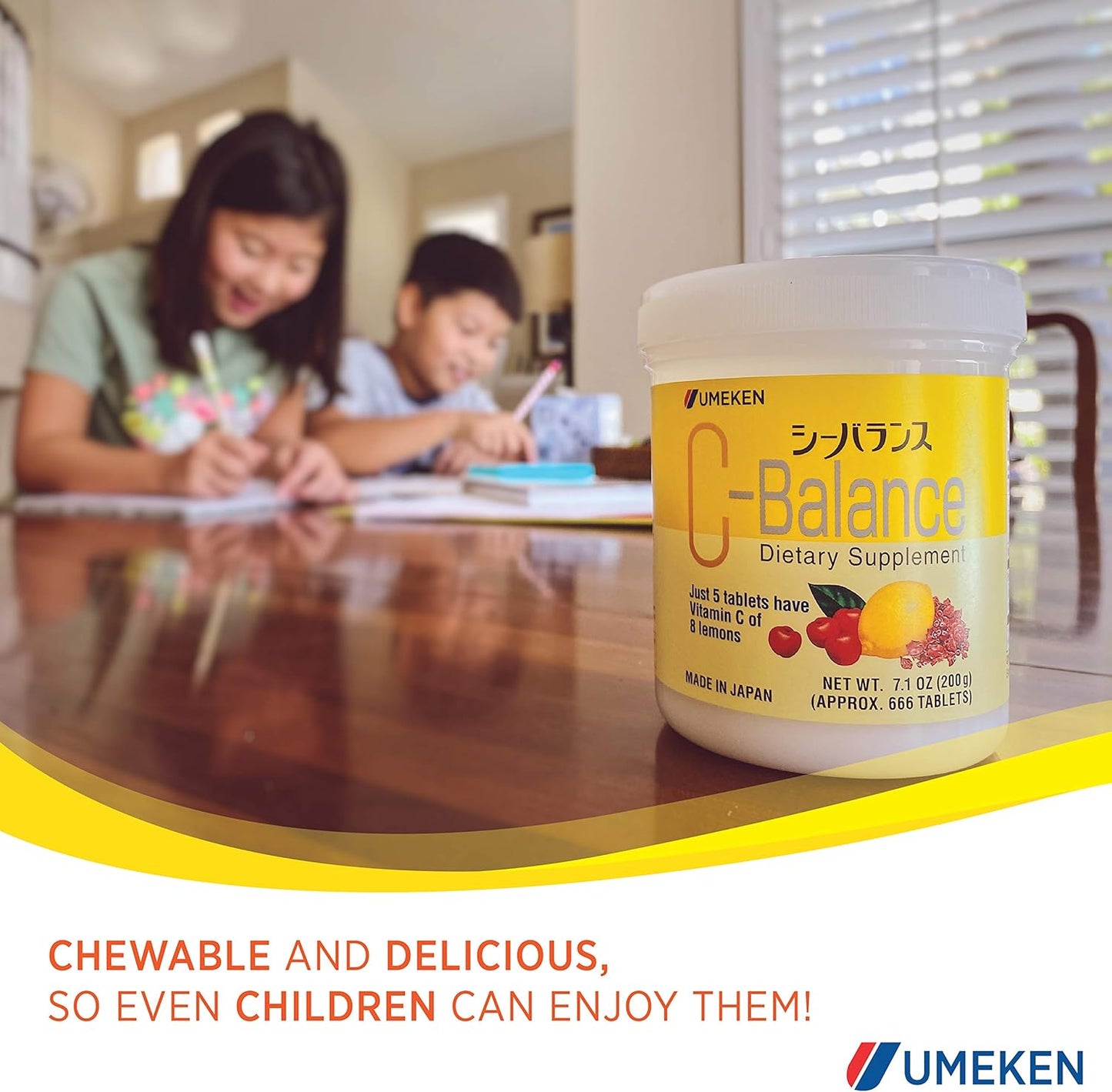 Umeken C-Balance Chewable Vitamin C Supplements, High Potency for Adults & Kids, Citric Acid & Gamma-linolenic Acid, 7.1oz, 200g, 4.5 Months Supply - Pack of 2