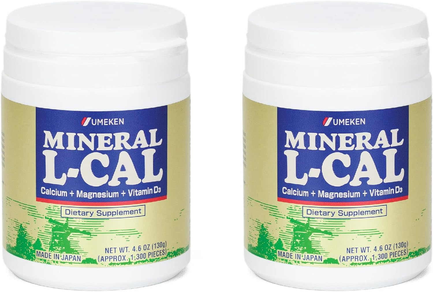 Umeken Mineral L-Cal: Calcium, Vitamin D3, Magnesium & Minerals in Fast-Absorbing Ball Format - 1,300 Balls, 130g - Pack of 2
