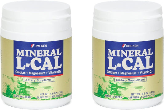 Umeken Mineral L-Cal: Calcium, Vitamin D3, Magnesium & Minerals in Fast-Absorbing Ball Format - 1,300 Balls, 130g - Pack of 2