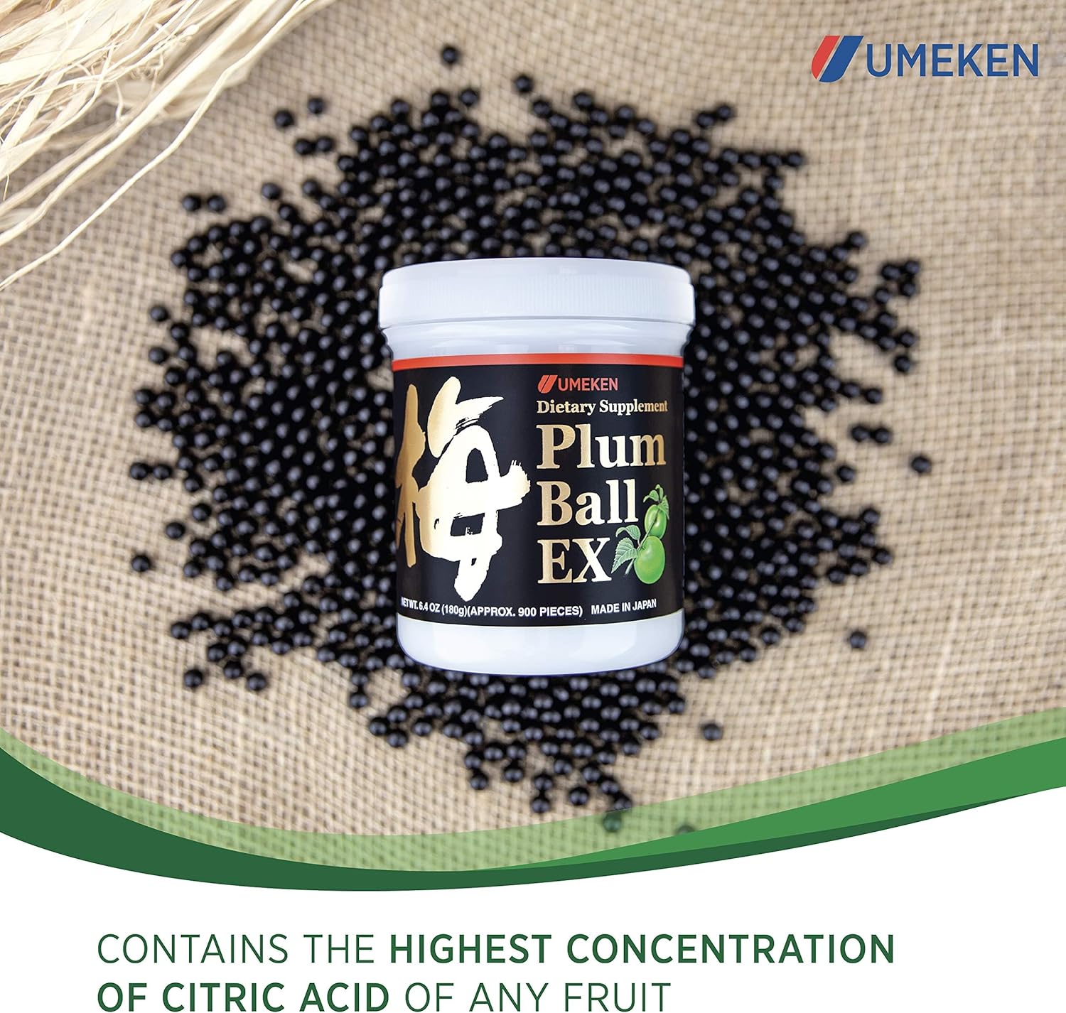 Umeken Plum Ball EX Concentrated Extract with Antioxidants, Citric Acid, Mumefural – Japanese Green Plum Extract, 3 Month Supply, 6.4oz Bottle