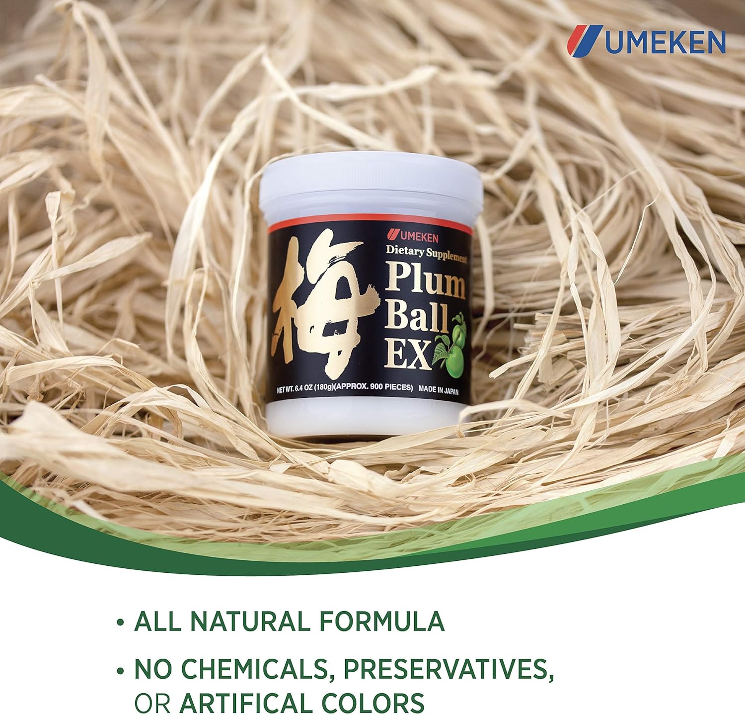 Umeken Plum Ball EX Concentrated Extract with Antioxidants, Citric Acid, Mumefural – Japanese Green Plum Extract, 3 Month Supply, 6.4oz Bottle