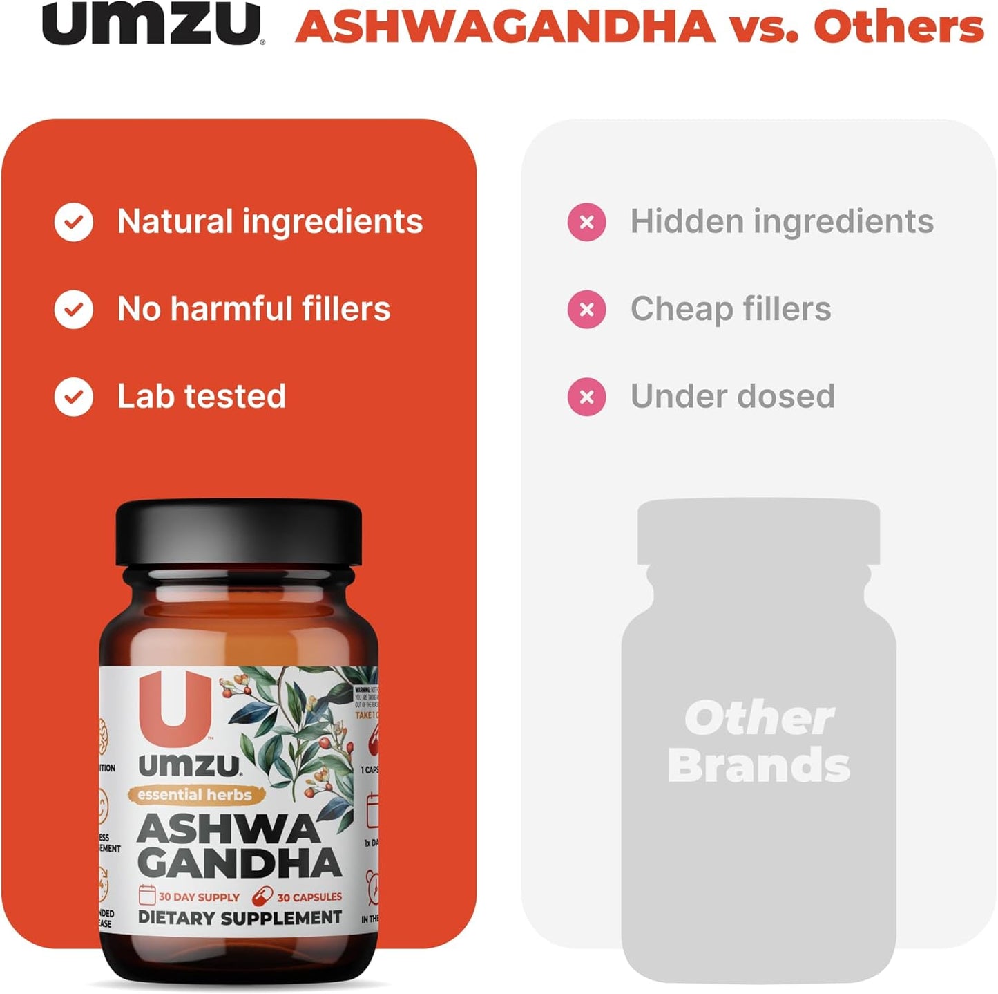 UMZU Ashwagandha Supplement for Stress & Memory Support - 30 Capsules, 24-Hour Extended Release Formula for Focus & Cognition