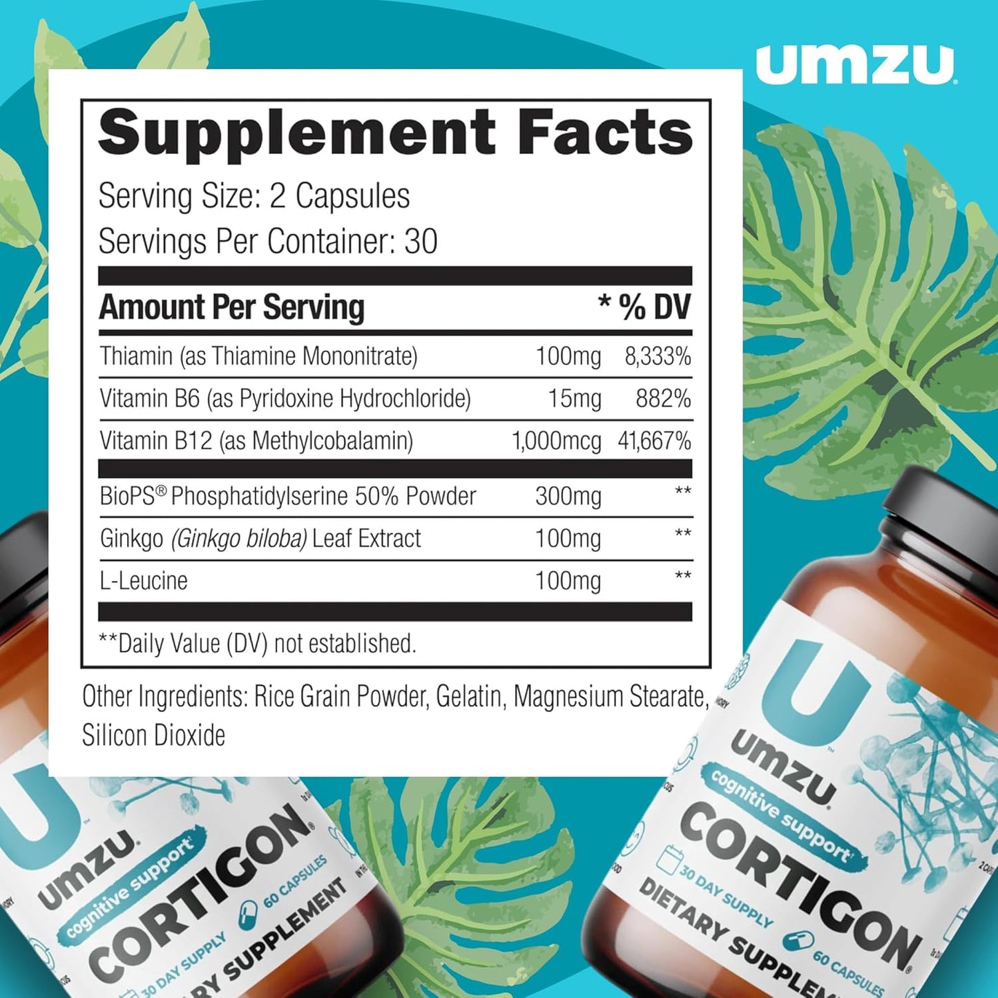 UMZU CORTIGON | Natural Stress Support Complex with Ginkgo Biloba & B Vitamins | Memory, Focus & Mood Aid | 30 Day Supply
