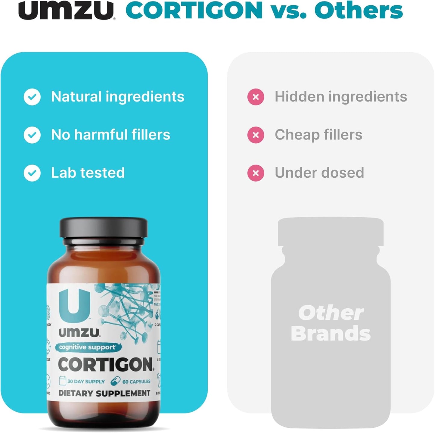 UMZU CORTIGON | Natural Stress Support Complex with Ginkgo Biloba & B Vitamins | Memory, Focus & Mood Aid | 30 Day Supply