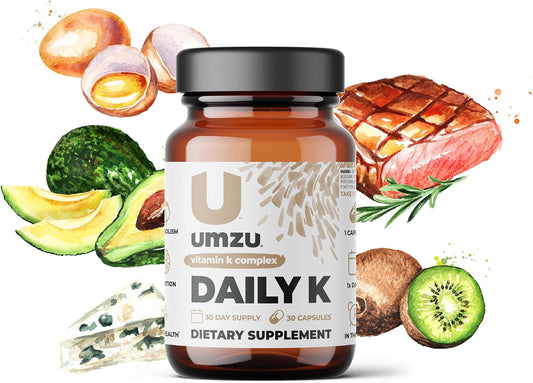 UMZU Daily K Vitamin Complex with K1, MK4 & MK7 for Bone, Cardiovascular, Blood Flow & Cognition Support - Liquid D3 Added (30 Day Supply)