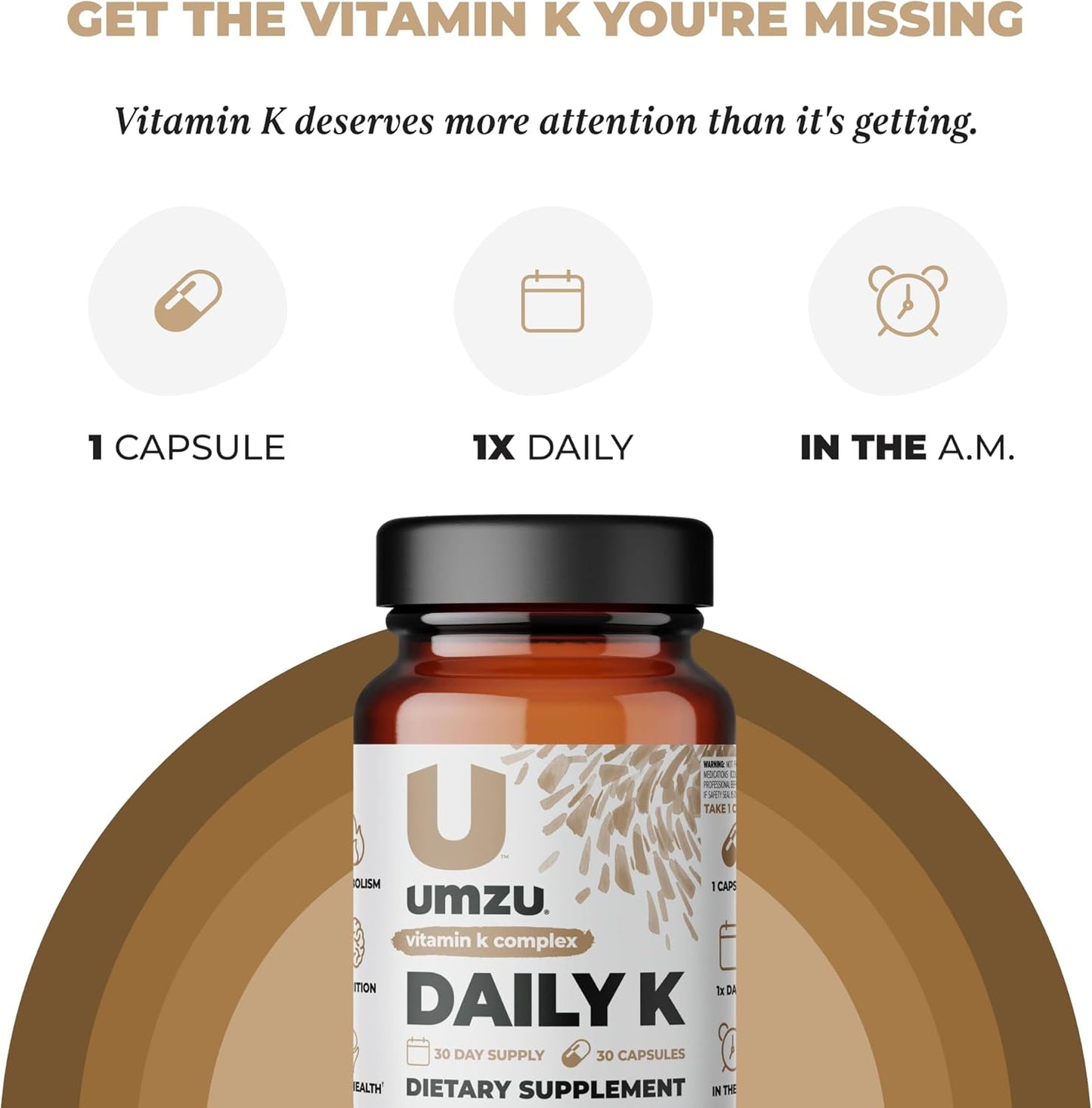 UMZU Daily K Vitamin Complex with K1, MK4 & MK7 for Bone, Cardiovascular, Blood Flow & Cognition Support - Liquid D3 Added (30 Day Supply)