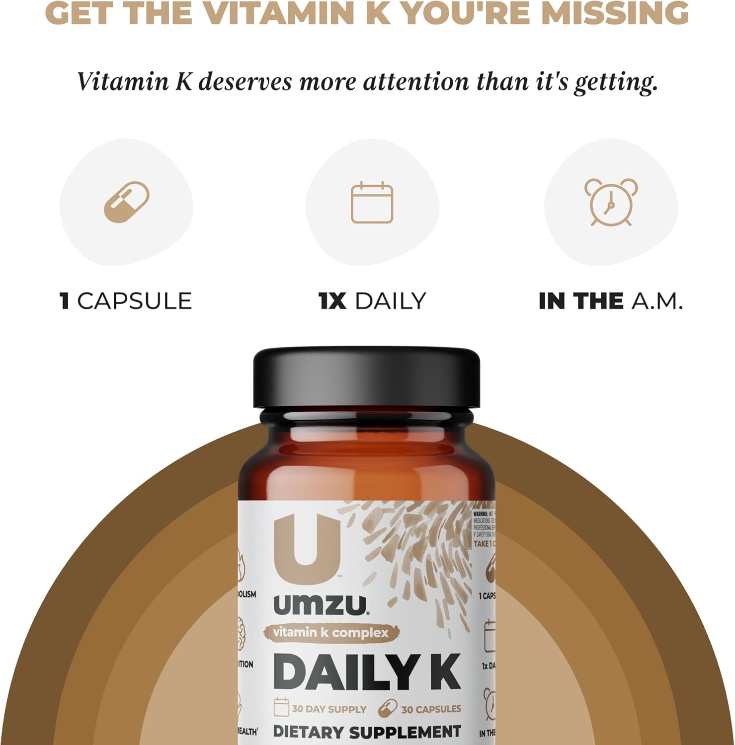 UMZU Daily K Vitamin Complex with K1, MK4 & MK7 for Bone, Cardiovascular, Blood Flow & Cognition Support - Liquid D3 Added (30 Day Supply)