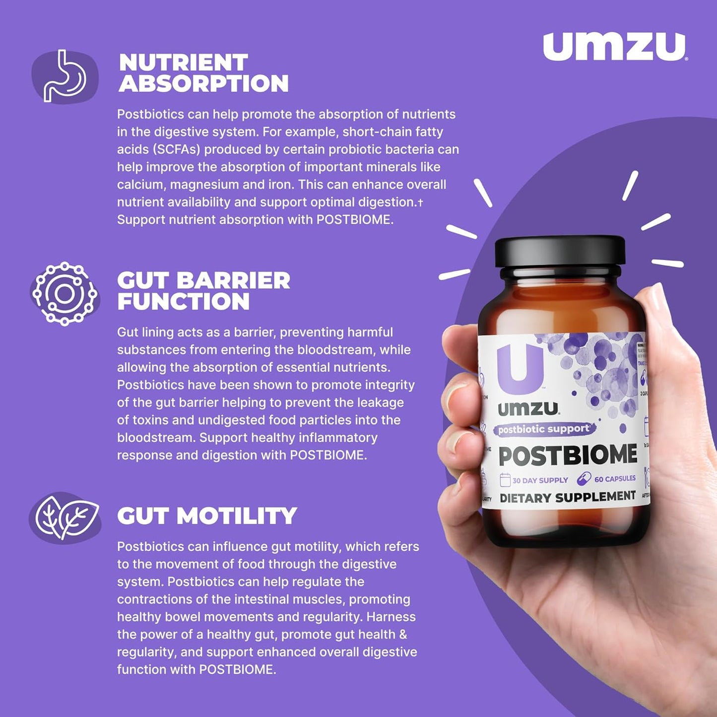 UMZU Postbiome Postbiotic Supplement with Tributyrin for Gut Health & Well-Being (60 Capsules)