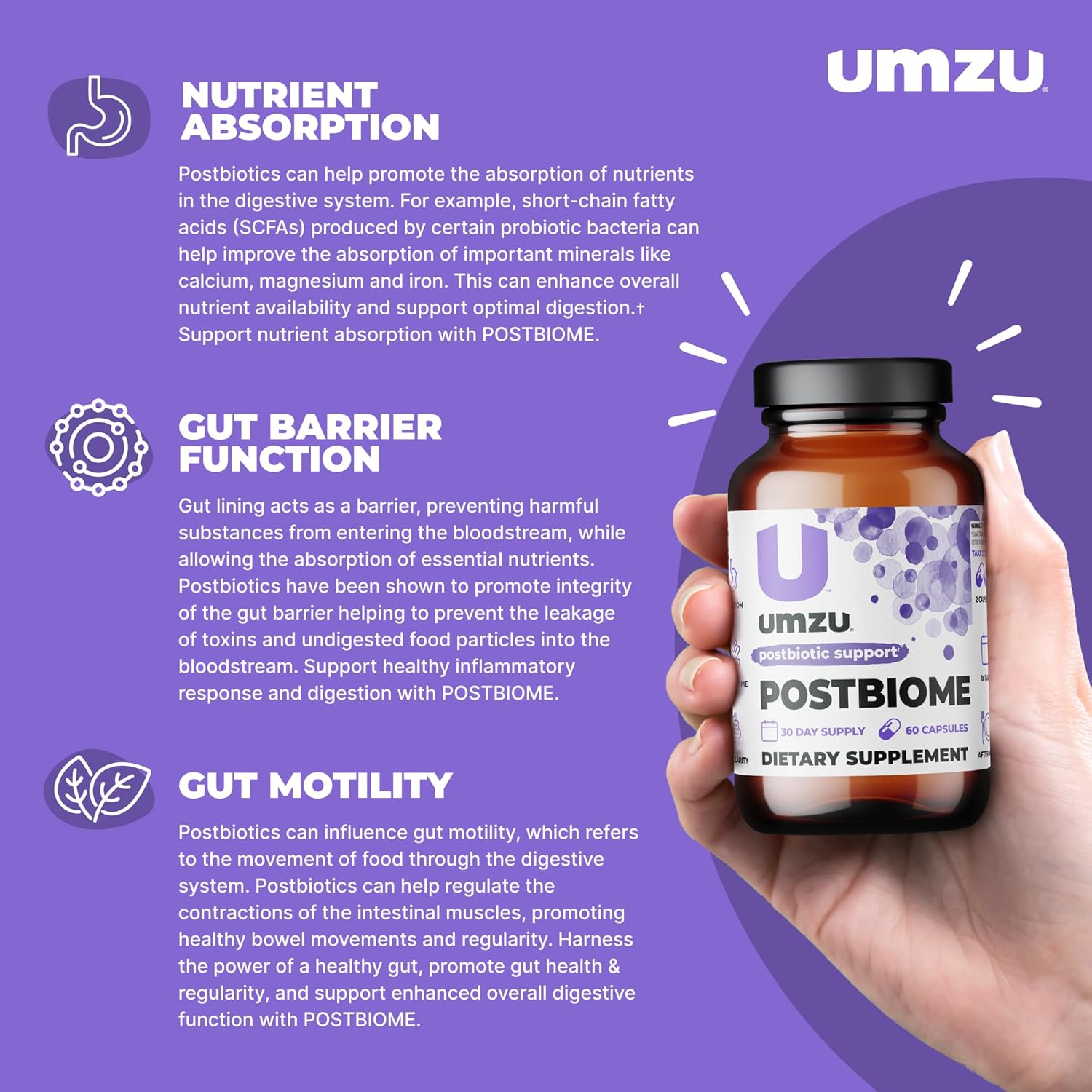UMZU Postbiome Postbiotic Supplement with Tributyrin for Gut Health & Well-Being (60 Capsules)