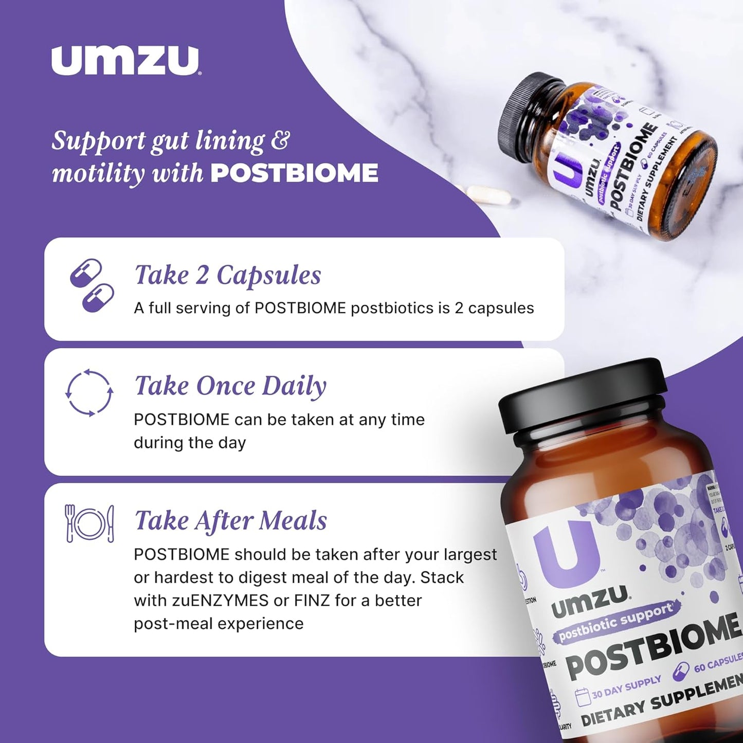 UMZU Postbiome Postbiotic Supplement with Tributyrin for Gut Health & Well-Being (60 Capsules)