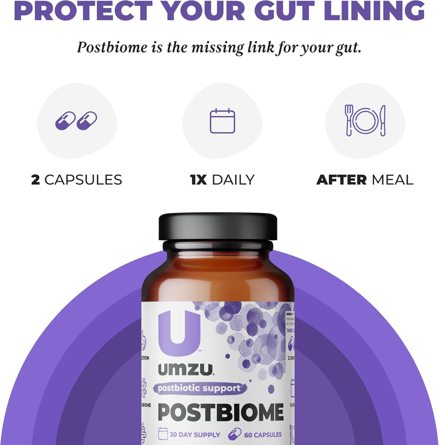 UMZU Postbiome Postbiotic Supplement with Tributyrin for Gut Health & Well-Being (60 Capsules)