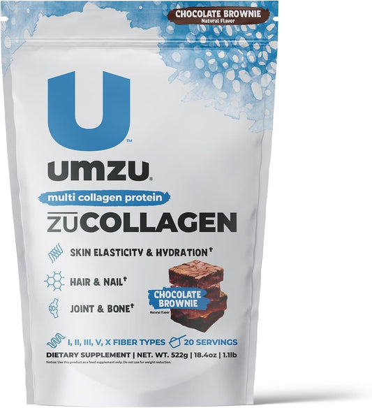 UMZU ZuCollagen Hydrolyzed Protein Powder - 5 Collagen Peptide Types for Hair, Skin, Nails, Joints & Gut - Low Calorie, High Protein (20g/serving - Chocolate)