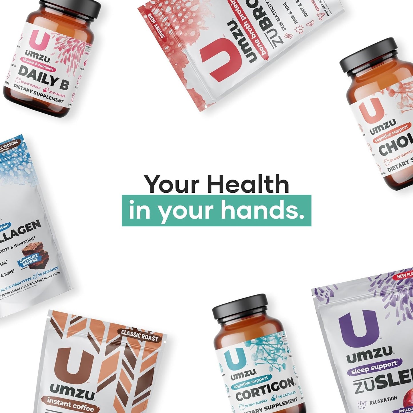 UMZU ZuCollagen Hydrolyzed Protein Powder - 5 Collagen Peptide Types for Hair, Skin, Nails, Joints & Gut - Low Calorie, High Protein (20g/serving - Chocolate)