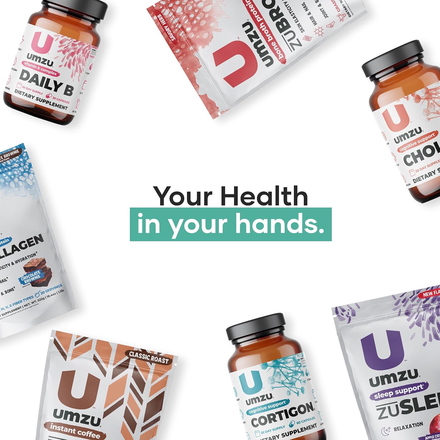 UMZU ZuCollagen Hydrolyzed Protein Powder - 5 Collagen Peptide Types for Hair, Skin, Nails, Joints & Gut - Low Calorie, High Protein (20g/serving - Chocolate)
